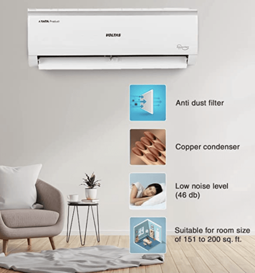 Voltas 2 Ton 3 Star, Inverter Split AC(Copper, 4-in-1 Adjustable Mode, Anti-dust Filter, 2023 Model, 243V Vectra Elite, White) - Image 2